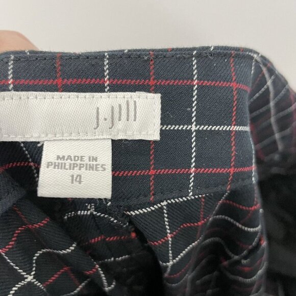 J Jill Pants Womens 14 Black Red White Plaid Stretch Flat Front Tapered Fit - Picture 5 of 6